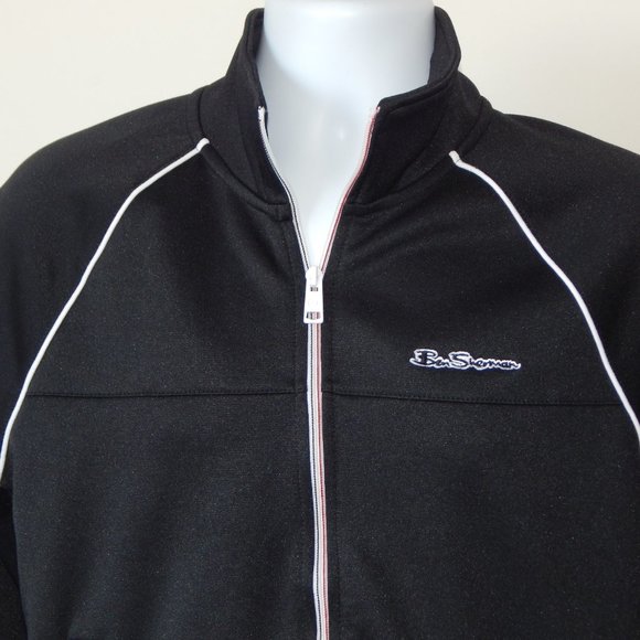 BEN SHERMAN ORIGINAL Full Zip COTTON Blend Track JACKET Black Raglan Sleeves NWT - Picture 2 of 8